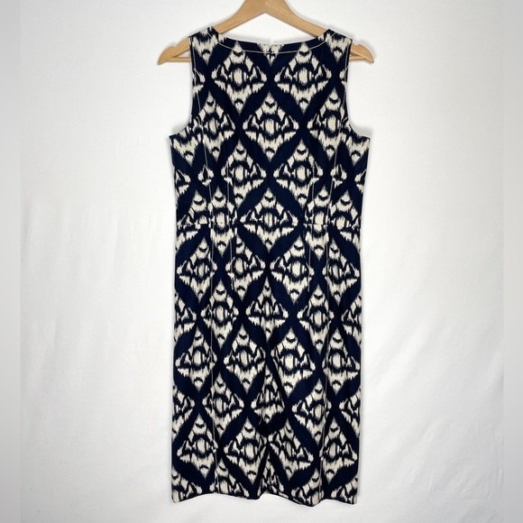 Talbots sz. 10 stretch navy blue and white ikat patterned dress l easter, office - Picture 12 of 16